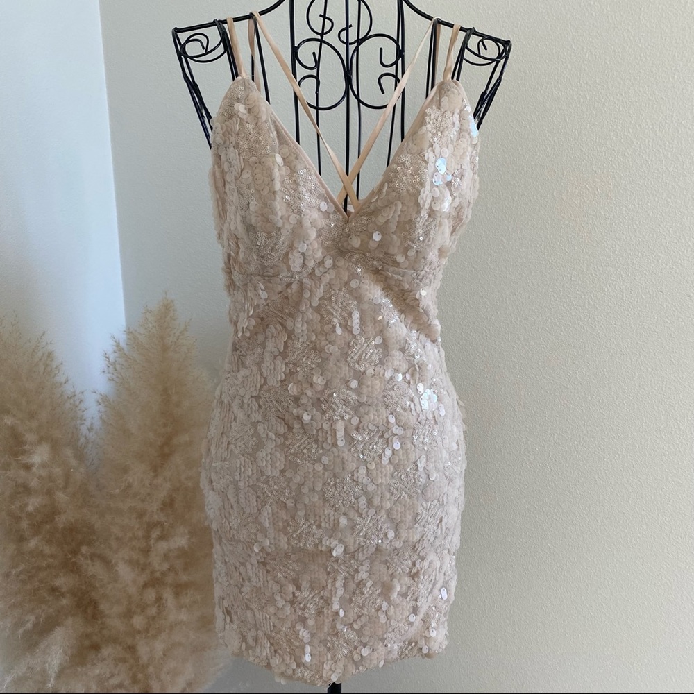 SOLD Forever 21 Nude Blush Sequin Spaghetti Strap Dress - Picture 1 of 8